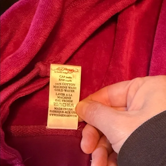 Ed Hardy Hot Pink Velour Hoodie Top🍀 - Picture 3 of 6